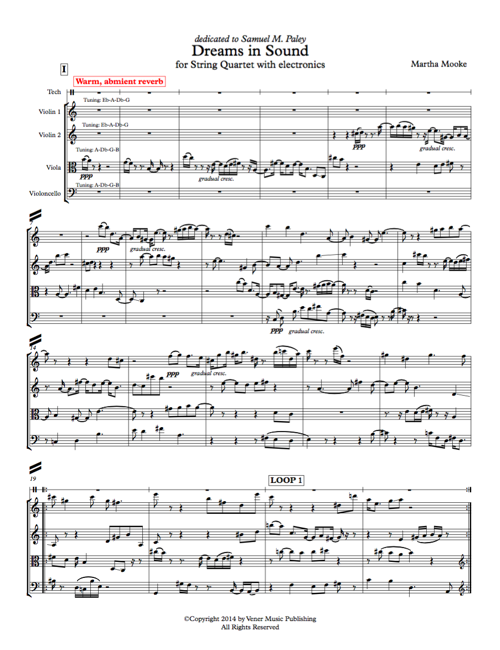 Dreams in Sound by Martha Mooke, for electro-acoustic string quartet